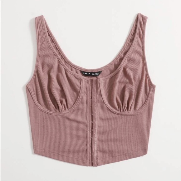 Hook and eye front closure mauve pink cropped tank top - Picture 1 of 3